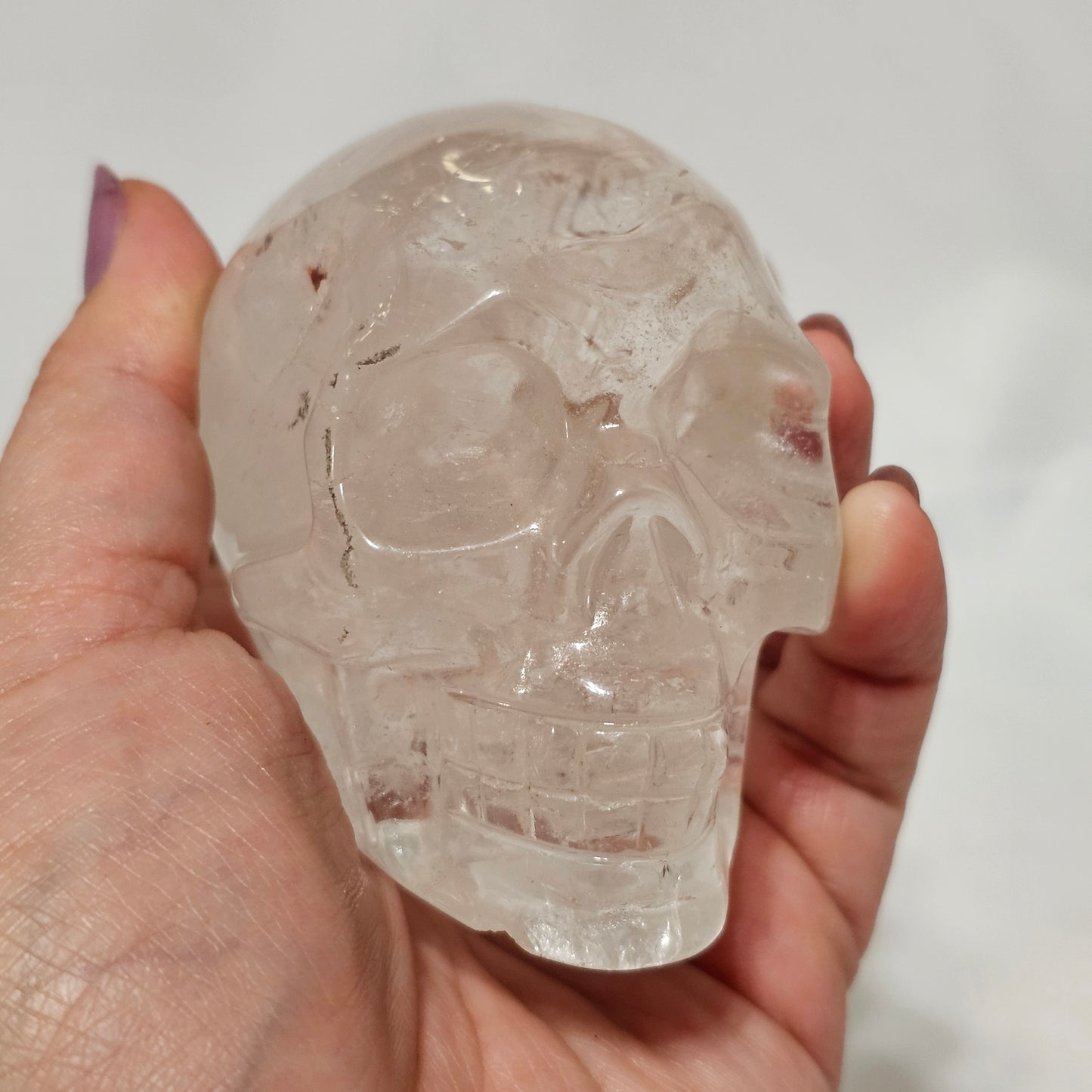 High-Clarity Clear Quartz Skull Carving - 0.45kg Hand-Carved Master Healer Crystal