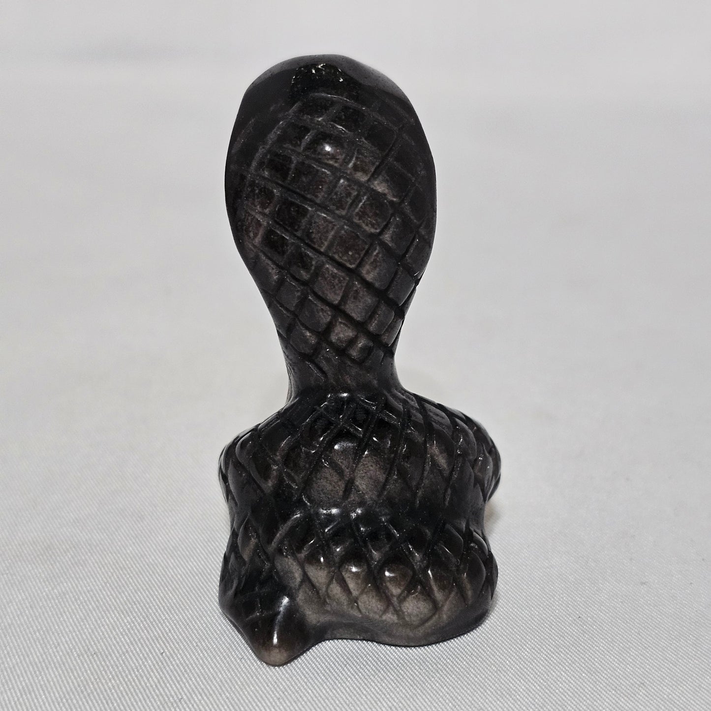 Silver Sheen Obsidian Snake | Protection & Transformation Crystal | Flashing Sheen Carving | Grounding Energy Stone