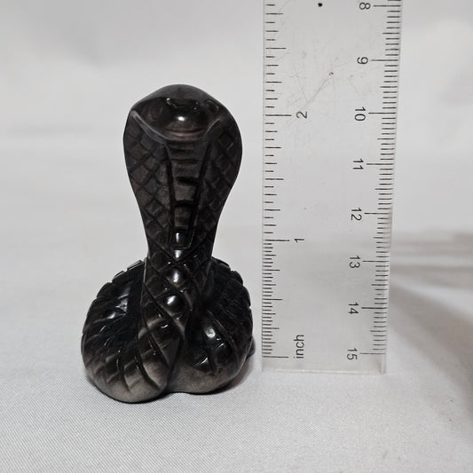 Silver Sheen Obsidian Snake | Protection & Transformation Crystal | Flashing Sheen Carving | Grounding Energy Stone