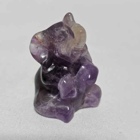Obsidian or Dream Amethyst Elephant Protection, Intuition & Good Luck Hand Carved Crystal Totem