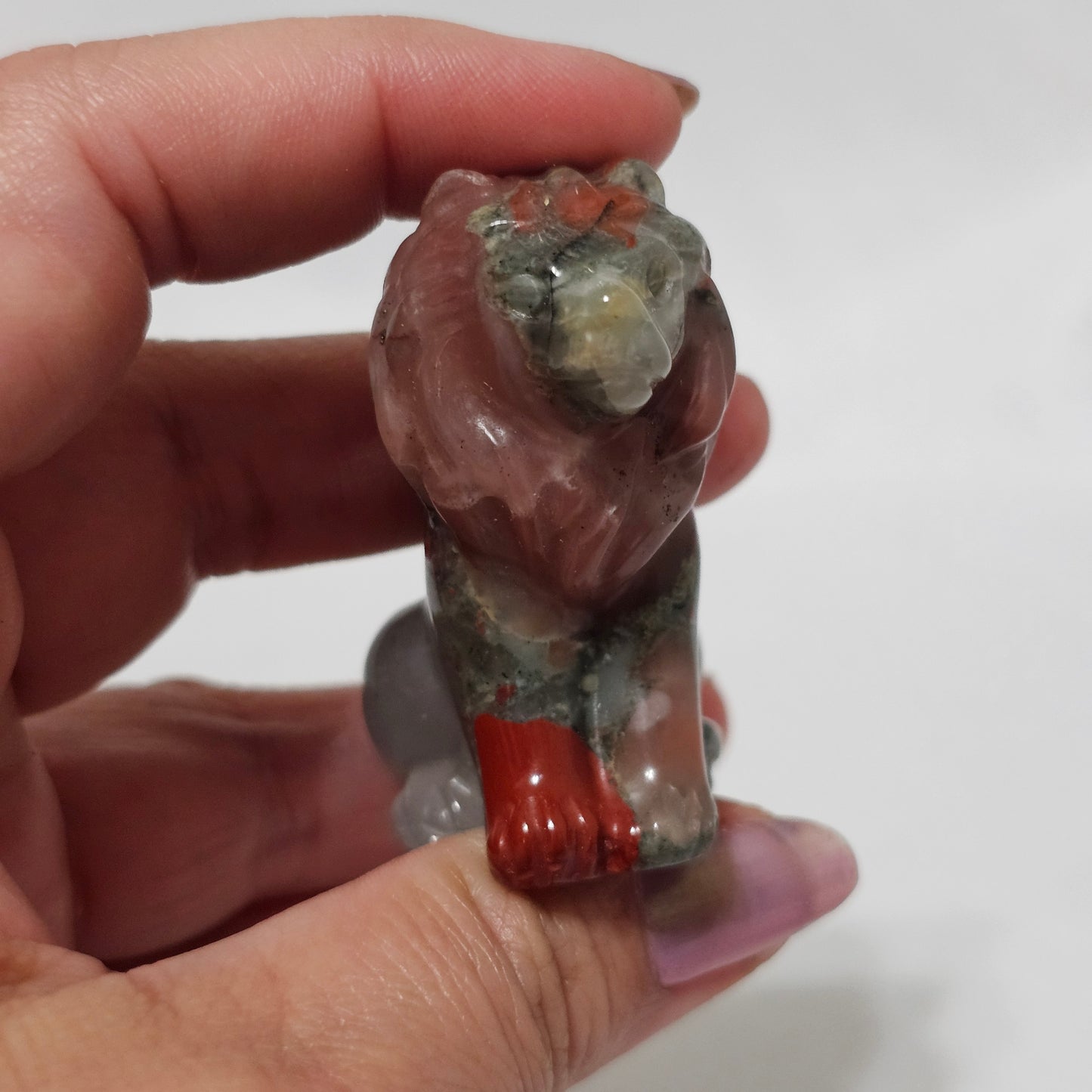 Hand-Carved African Bloodstone Lion Totem - Strength & Grounding Crystal
