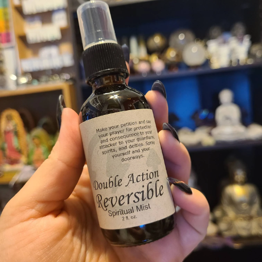 Double Action Reversible Spiritual Mist used for protection, cleansing, and return-to-sender spiritual work.
