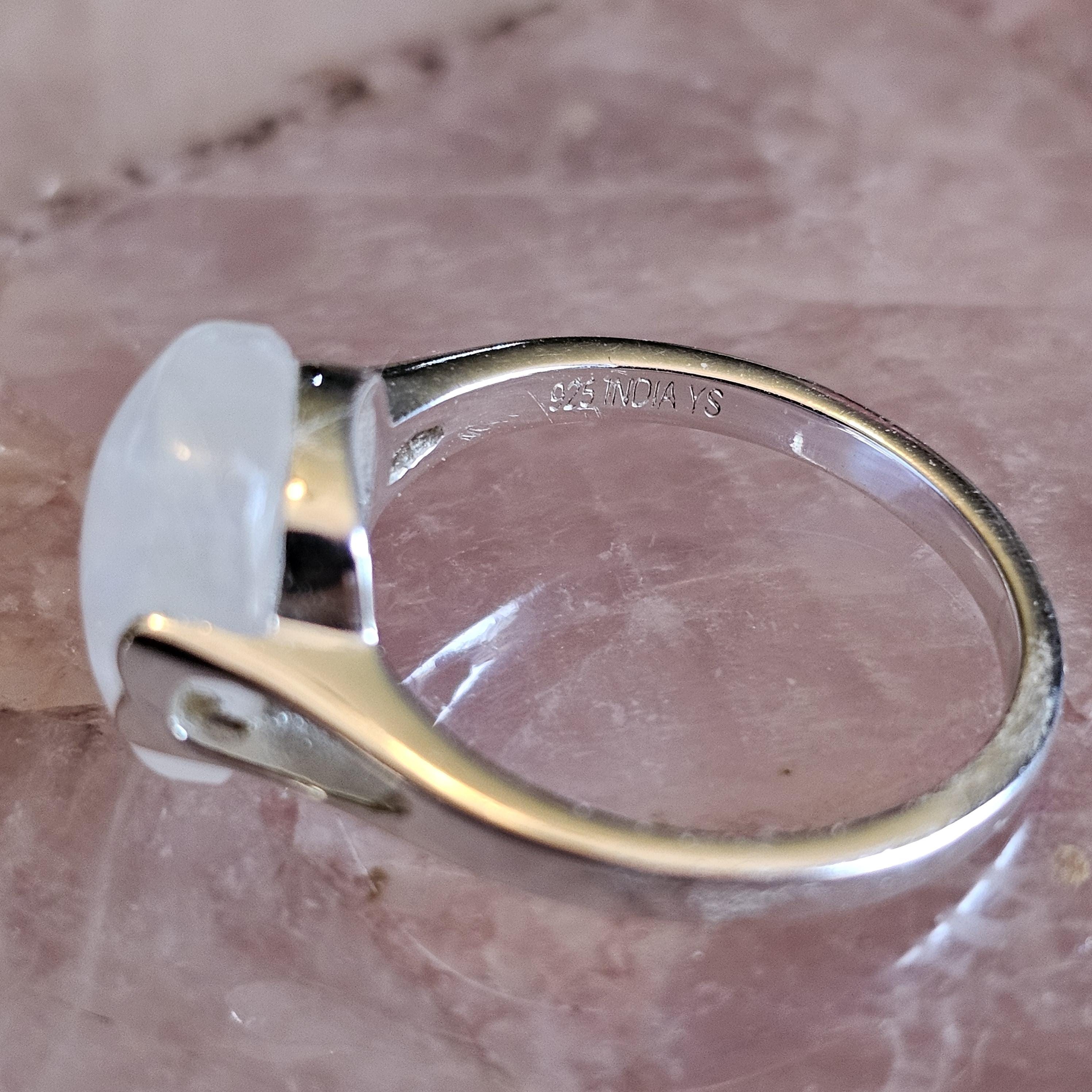 Rainbow Moonstone Ring: Square Stone, 925 Sterling Silver