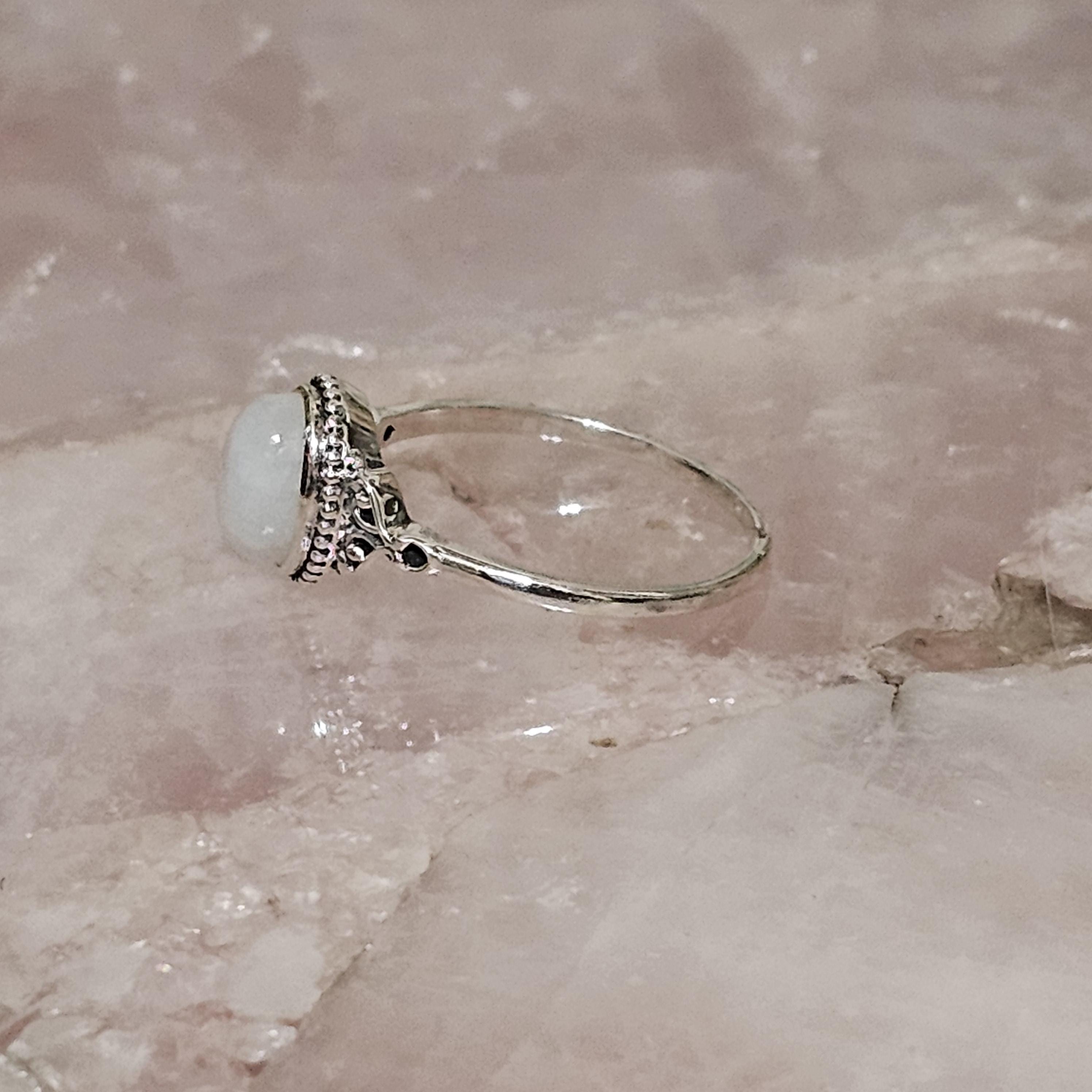 Dainty Rainbow Moonstone Oval Cut Stone Set on 925 Sterling Silver Ring