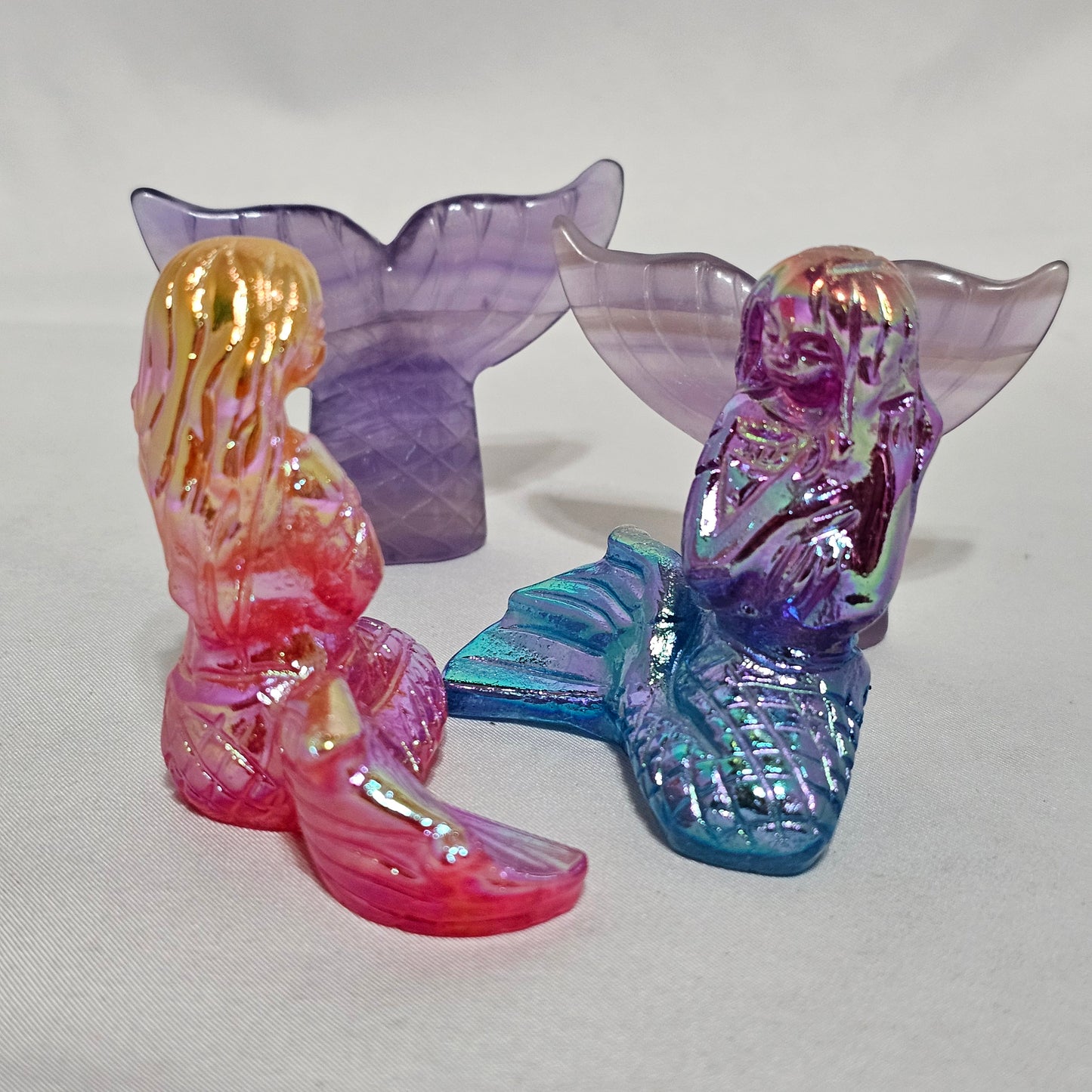 Aura Quartz Mermaid & Fluorite Tail 🌊 Divine Feminine, Intuition & Emotional Healing | Hand Carved Crystal