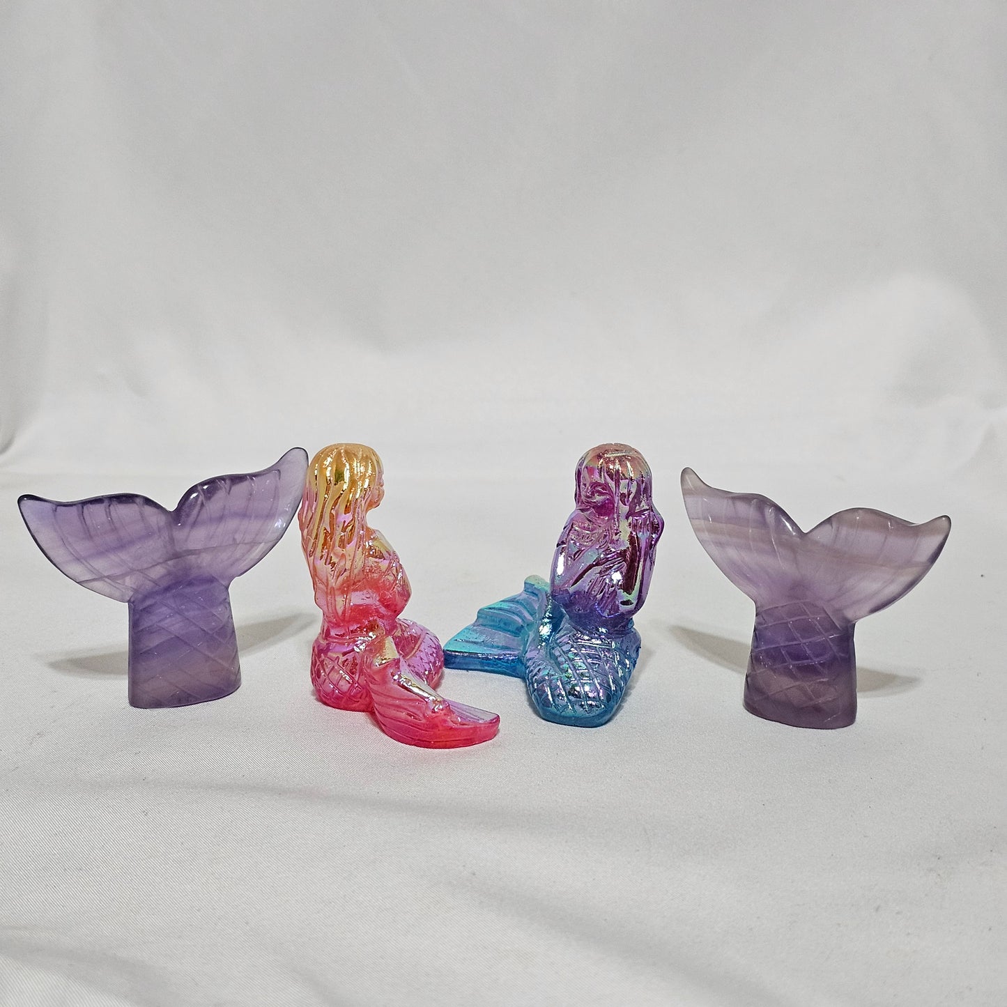 Aura Quartz Mermaid & Fluorite Tail 🌊 Divine Feminine, Intuition & Emotional Healing | Hand Carved Crystal