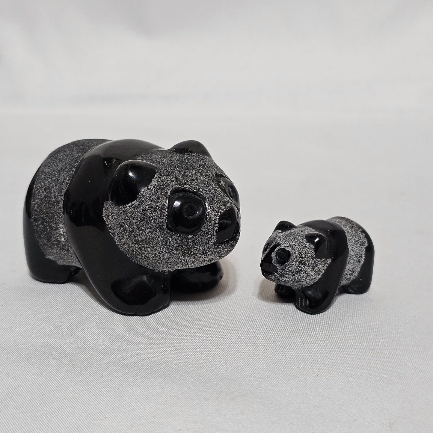 Black Obsidian Panda Family  | Large & Baby Panda Crystal Set | Protection & Grounding Stone | Rare Matte Carving