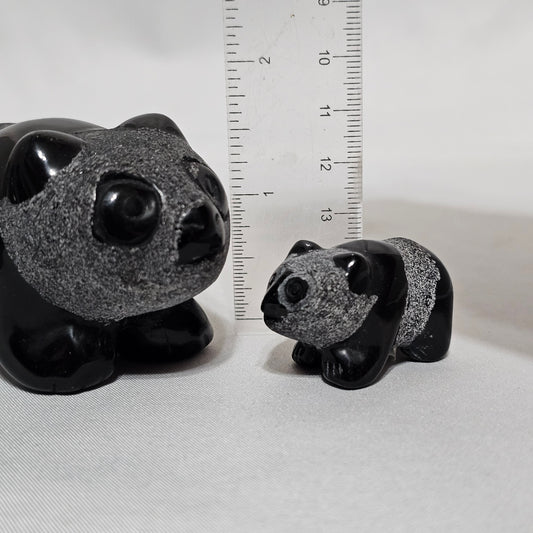 Black Obsidian Panda Family  | Large & Baby Panda Crystal Set | Protection & Grounding Stone | Rare Matte Carving