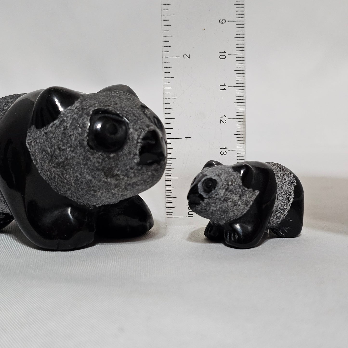 Black Obsidian Panda Family  | Large & Baby Panda Crystal Set | Protection & Grounding Stone | Rare Matte Carving