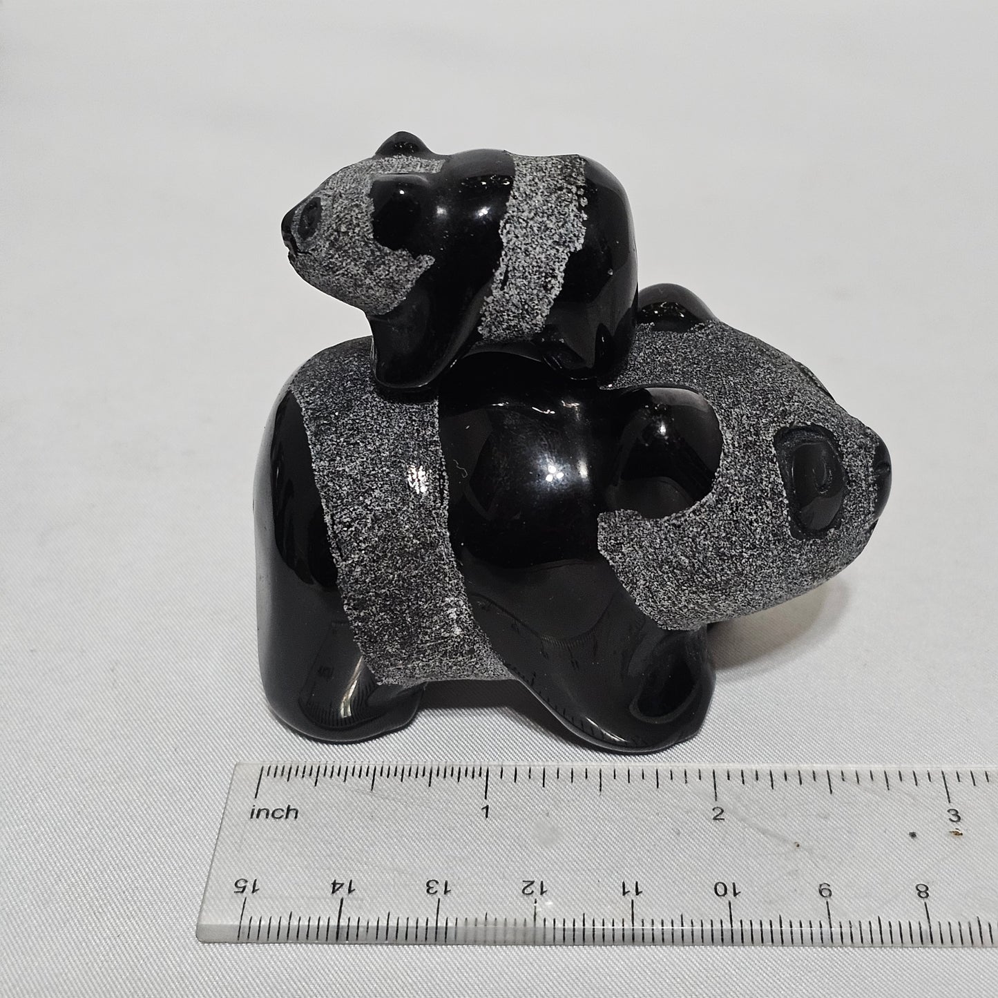 Black Obsidian Panda Family  | Large & Baby Panda Crystal Set | Protection & Grounding Stone | Rare Matte Carving