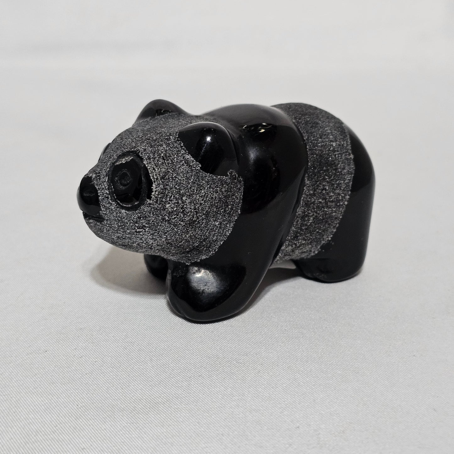 Black Obsidian Panda Family  | Large & Baby Panda Crystal Set | Protection & Grounding Stone | Rare Matte Carving