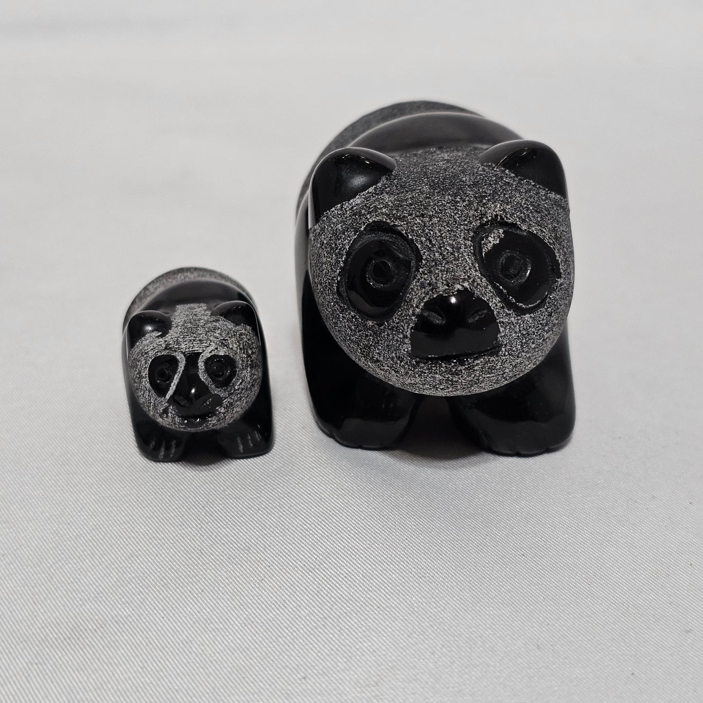 Black Obsidian Panda Family  | Large & Baby Panda Crystal Set | Protection & Grounding Stone | Rare Matte Carving