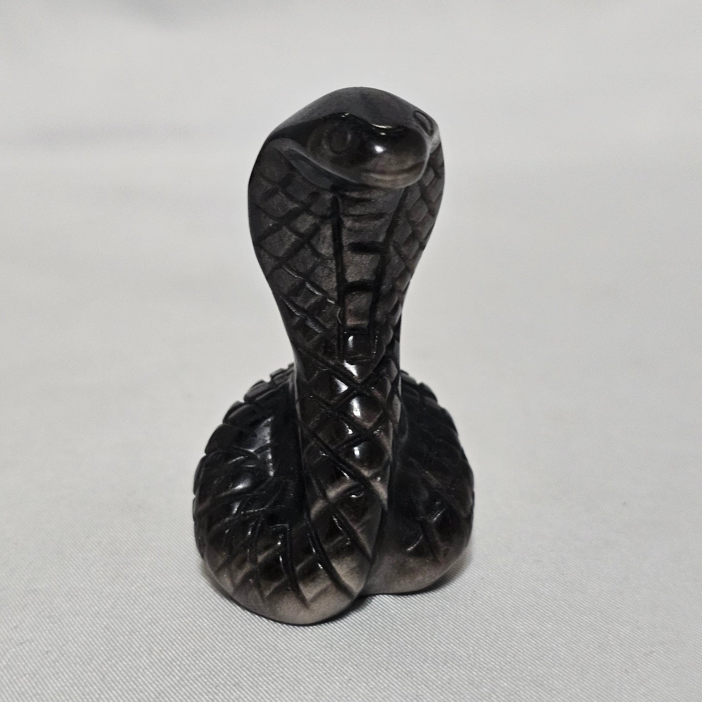 Silver Sheen Obsidian Snake | Protection & Transformation Crystal | Flashing Sheen Carving | Grounding Energy Stone