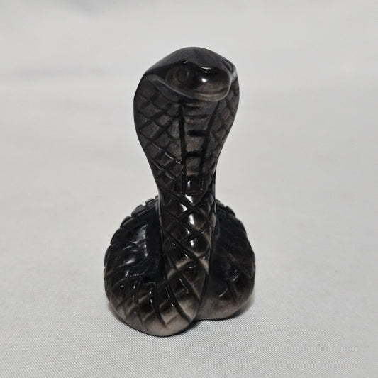 Silver Sheen Obsidian Snake | Protection & Transformation Crystal | Flashing Sheen Carving | Grounding Energy Stone