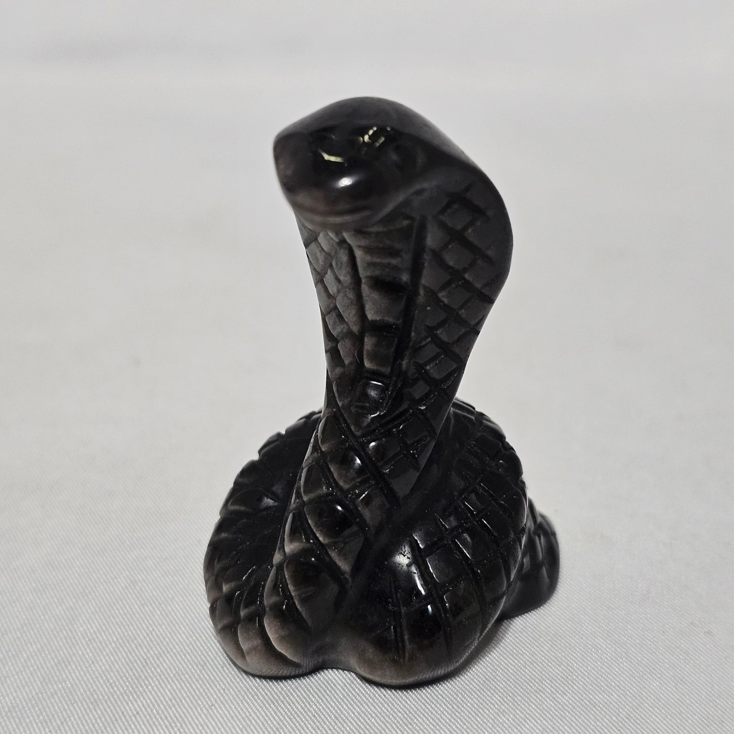 Silver Sheen Obsidian Snake | Protection & Transformation Crystal | Flashing Sheen Carving | Grounding Energy Stone