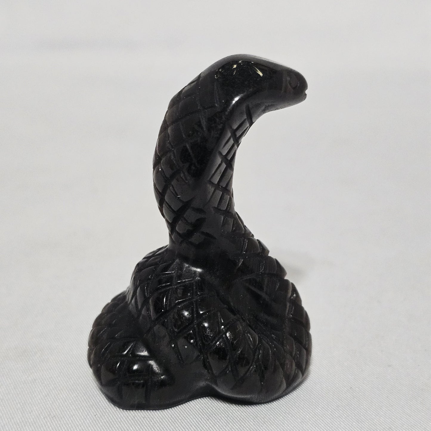 Silver Sheen Obsidian Snake | Protection & Transformation Crystal | Flashing Sheen Carving | Grounding Energy Stone