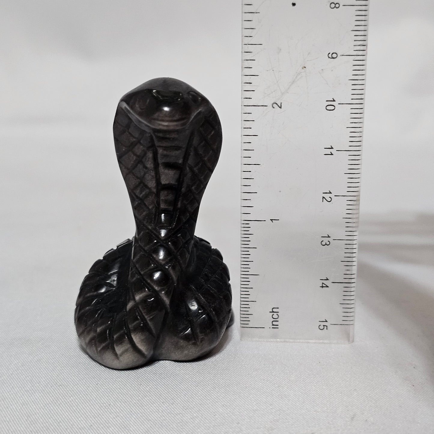 Silver Sheen Obsidian Snake | Protection & Transformation Crystal | Flashing Sheen Carving | Grounding Energy Stone