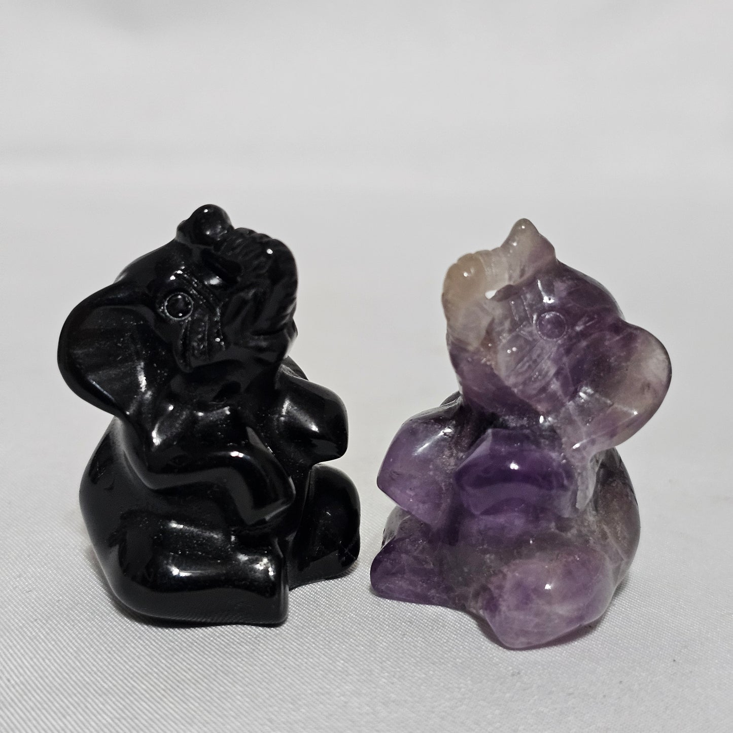 Obsidian or Dream Amethyst Elephant Protection, Intuition & Good Luck Hand Carved Crystal Totem