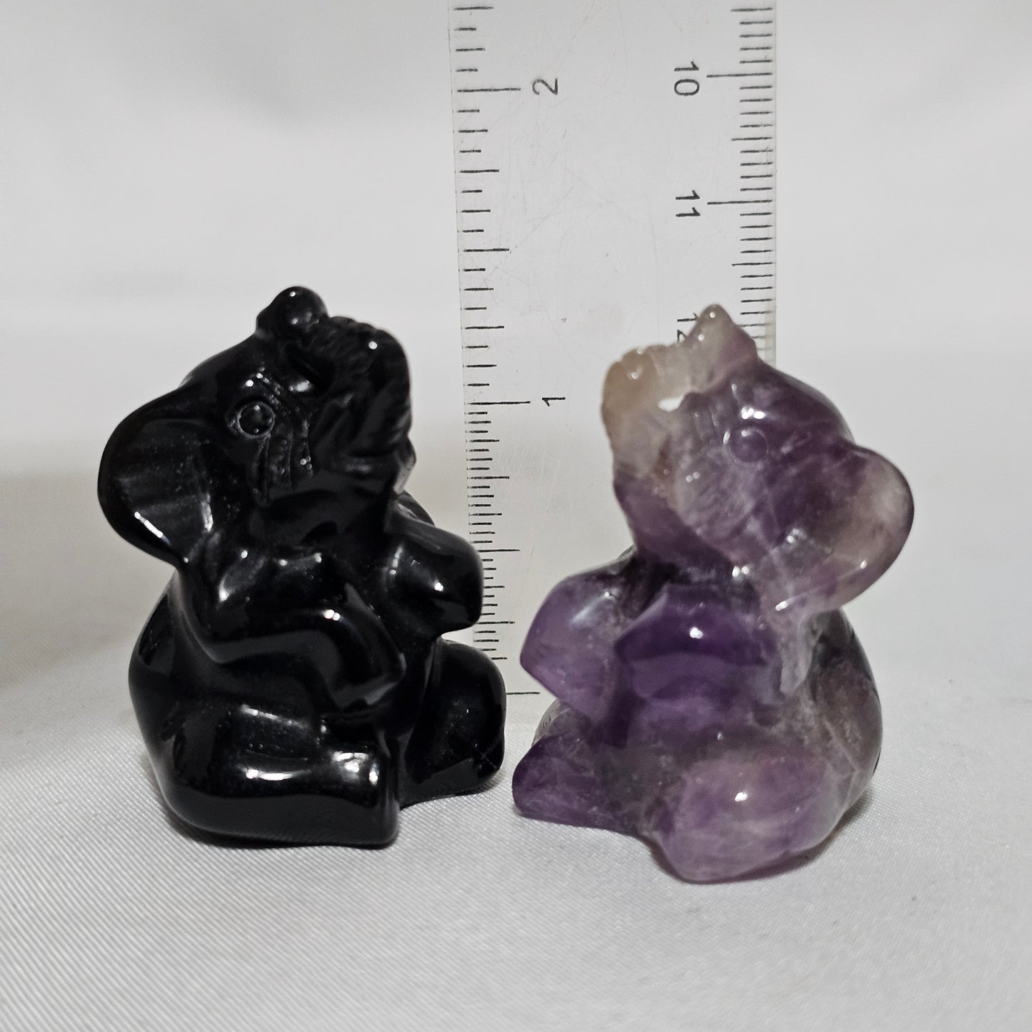 Obsidian or Dream Amethyst Elephant Protection, Intuition & Good Luck Hand Carved Crystal Totem