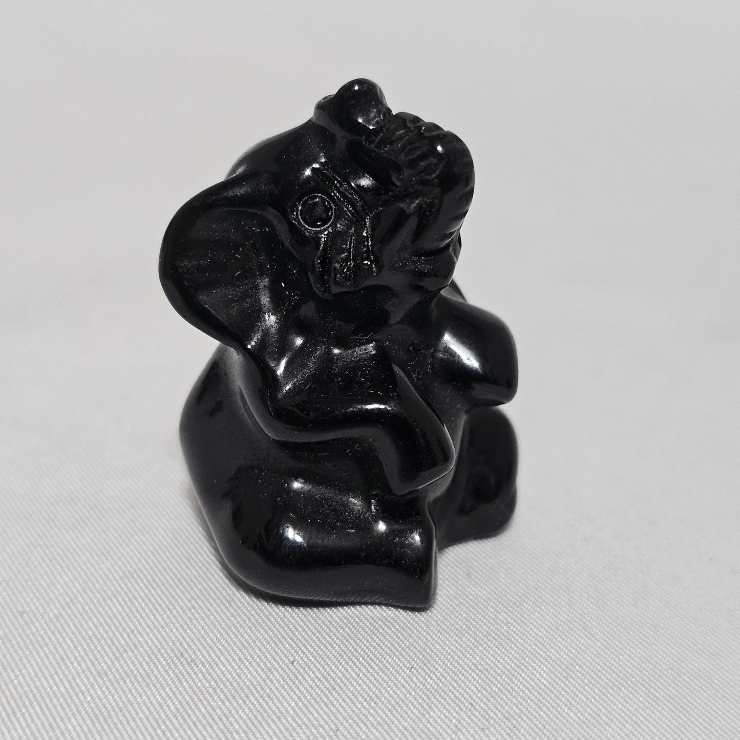 Obsidian or Dream Amethyst Elephant Protection, Intuition & Good Luck Hand Carved Crystal Totem