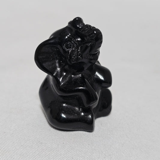 Obsidian or Dream Amethyst Elephant Protection, Intuition & Good Luck Hand Carved Crystal Totem