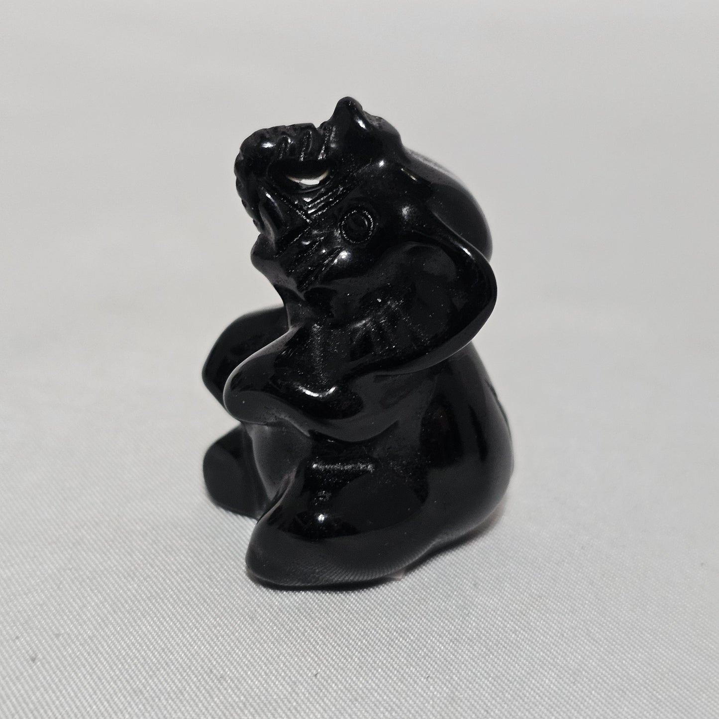 Obsidian or Dream Amethyst Elephant Protection, Intuition & Good Luck Hand Carved Crystal Totem
