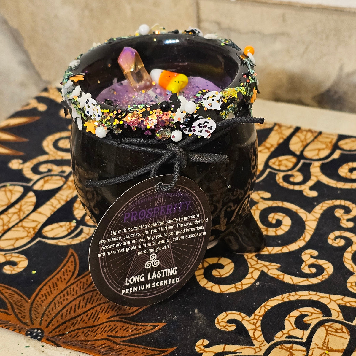 Long Lasting Premium Scented Candles - Prosperity, Protection, Luck, Happiness - Black Cauldron Design - Halloween Decor