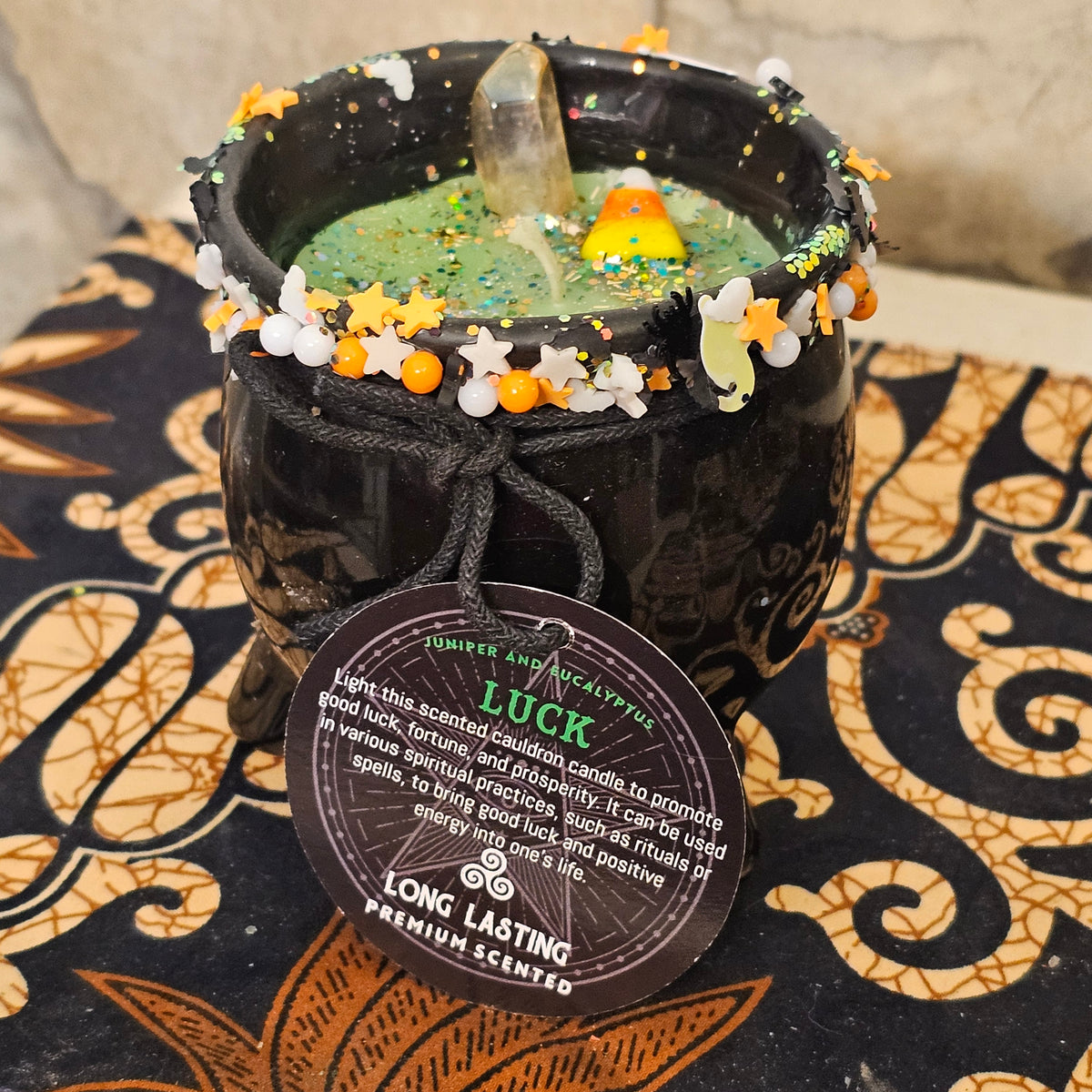 Long Lasting Premium Scented Candles - Prosperity, Protection, Luck, Happiness - Black Cauldron Design - Halloween Decor