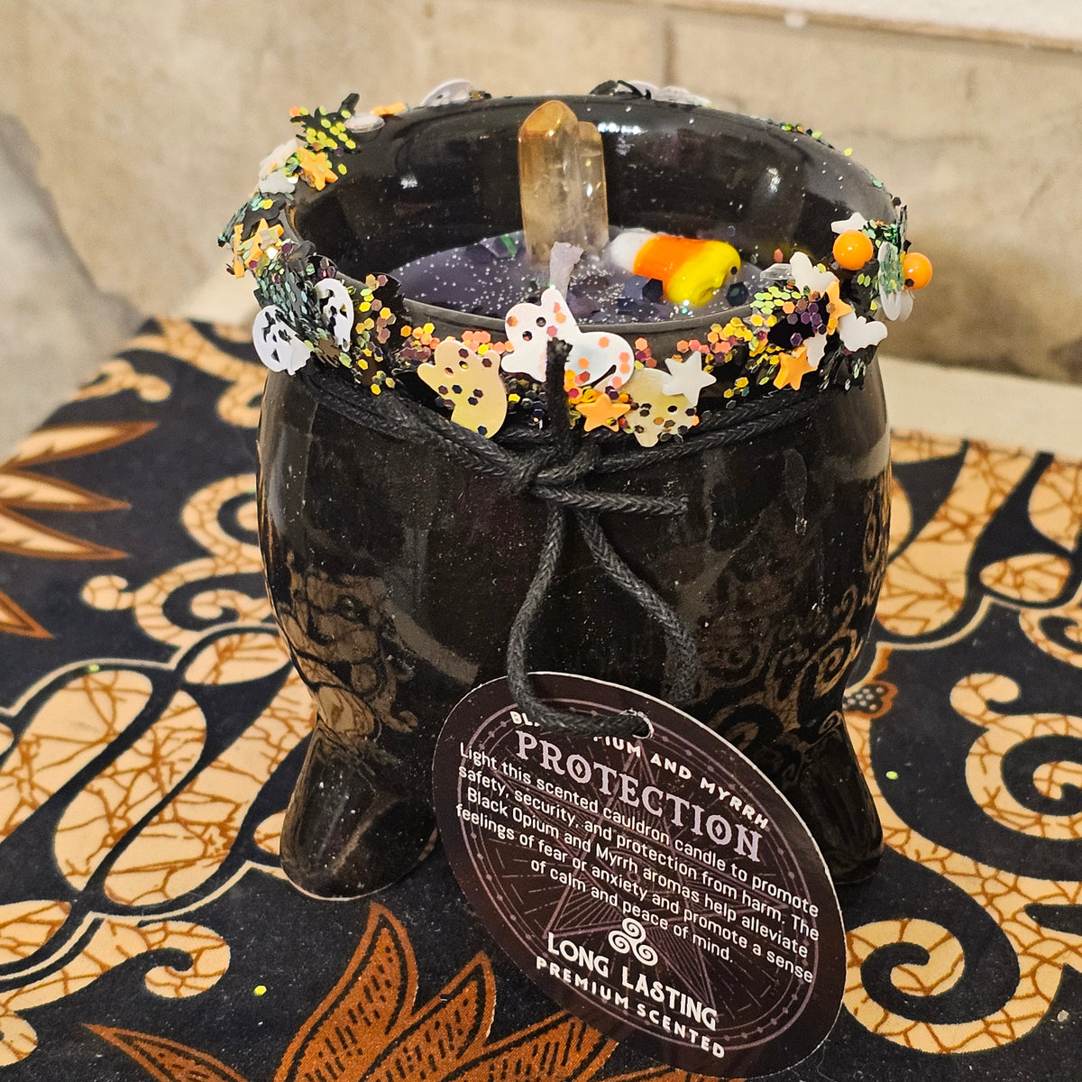 Long Lasting Premium Scented Candles - Prosperity, Protection, Luck, Happiness - Black Cauldron Design - Halloween Decor