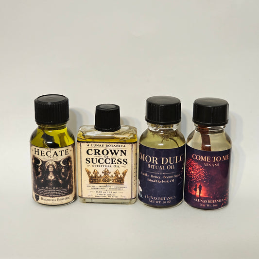 4 Lunas Botanica Hecate Crown Success Amor Dulce Come To Me Ritual Oils for Spiritual Practices