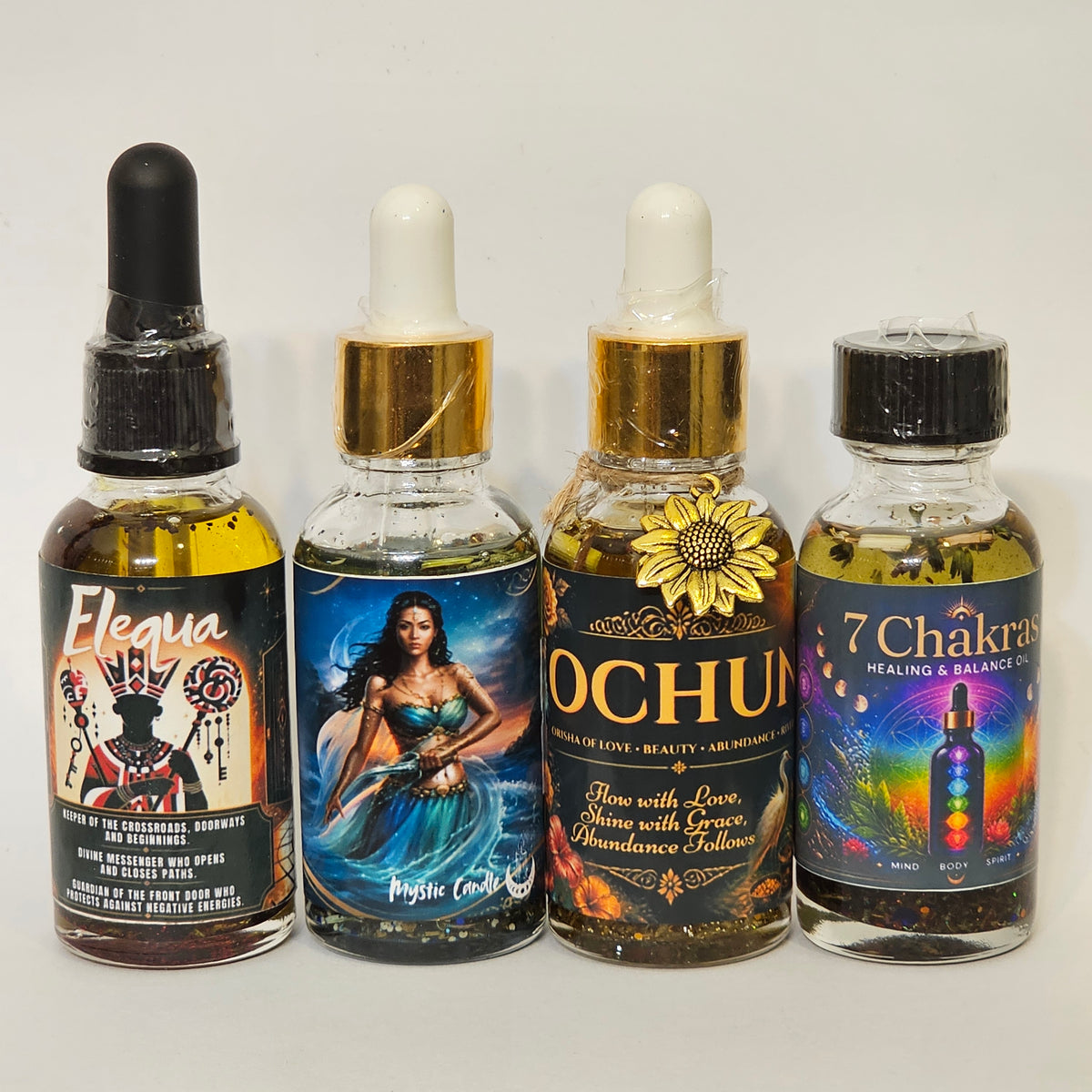Mystic Candle Spiritual Intention Oils | Elegua, Yemaya, Ochun & 7 Chakras