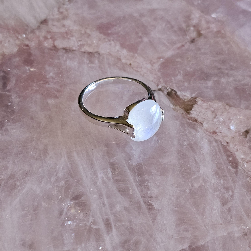 Rainbow Moonstone Ring: Square Stone, 925 Sterling Silver