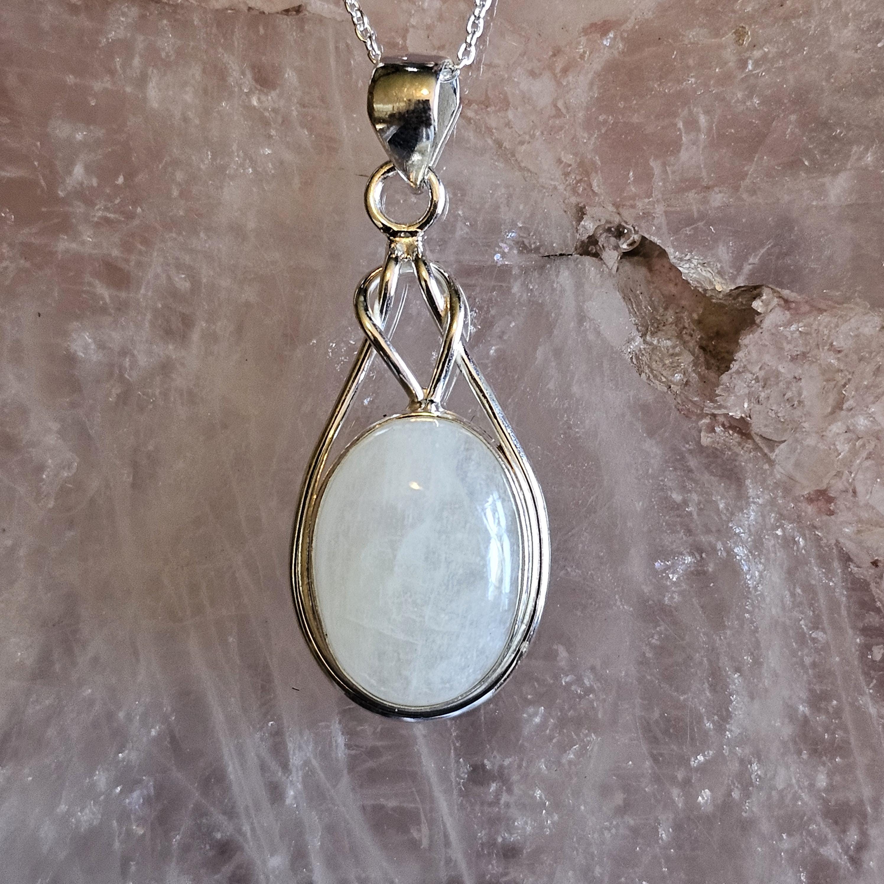 Rainbow Moonstone Pendant: Oval Gem, 925 Sterling Silver