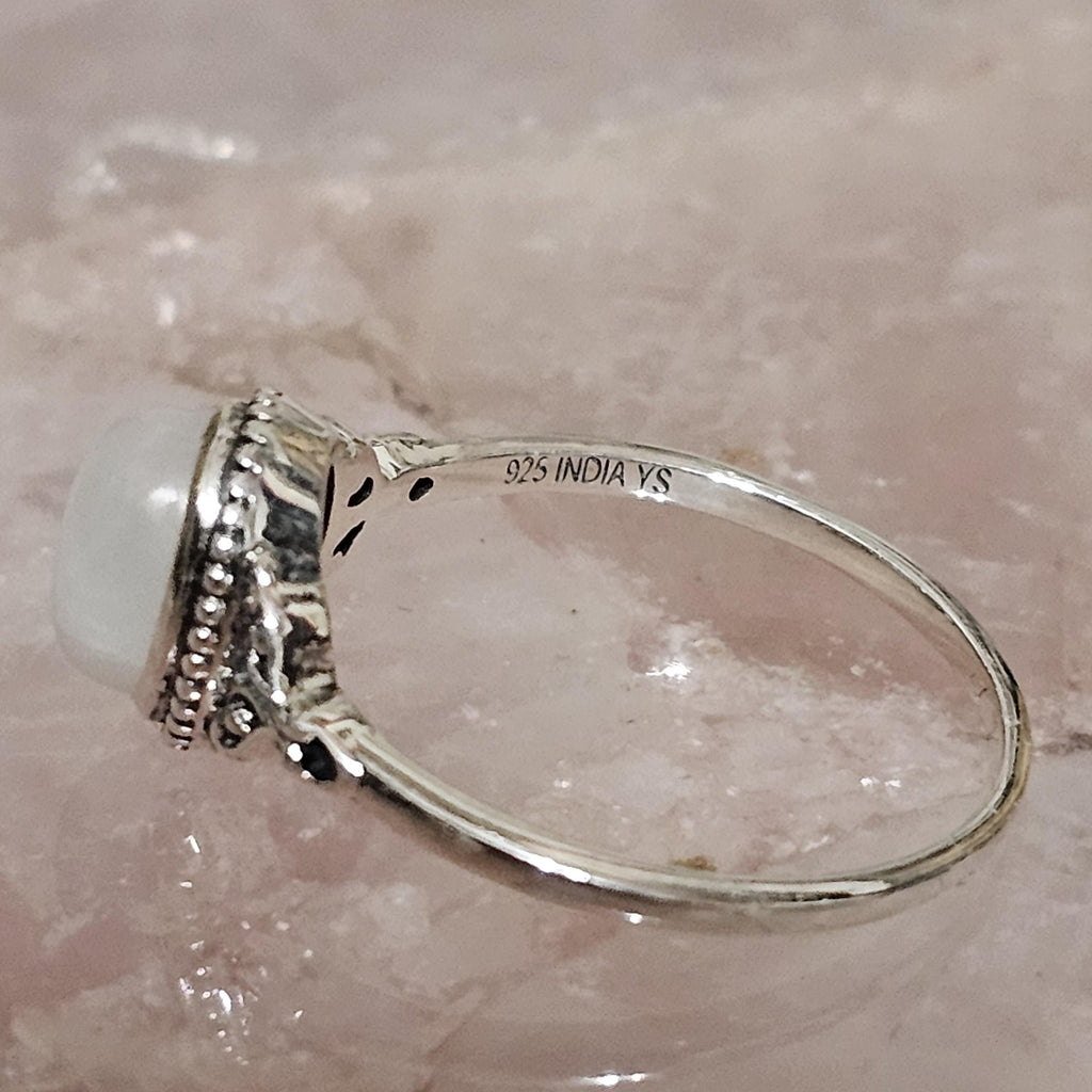 Dainty Rainbow Moonstone Oval Cut Stone Set on 925 Sterling Silver Ring