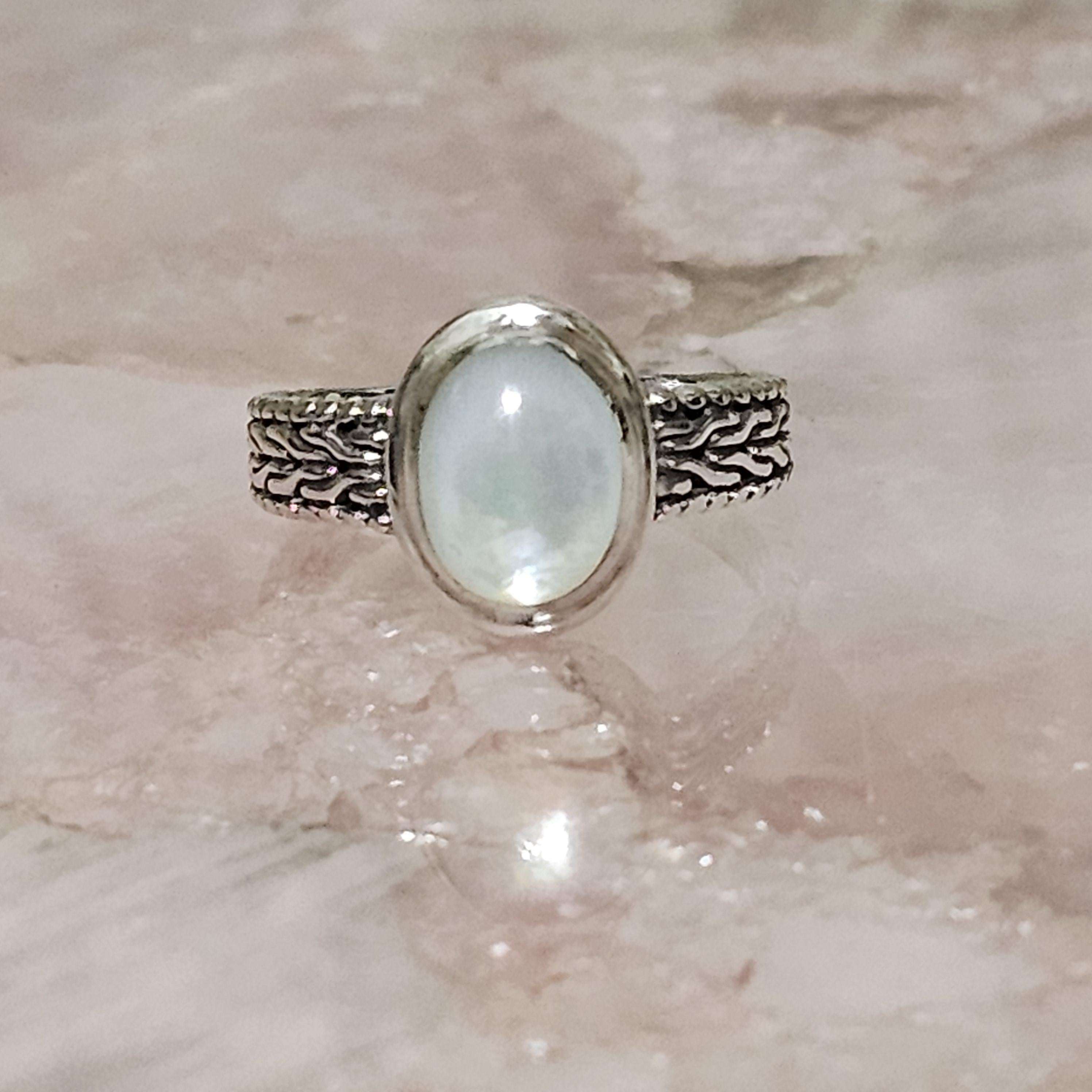 Moonstone Oval on Braided Design 925 Sterling Silver Ring Size 8