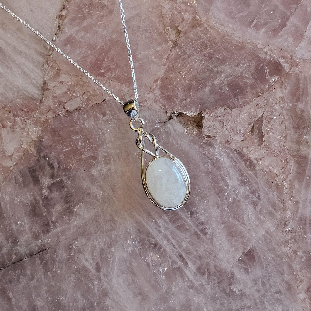 Rainbow Moonstone Pendant: Oval Gem, 925 Sterling Silver