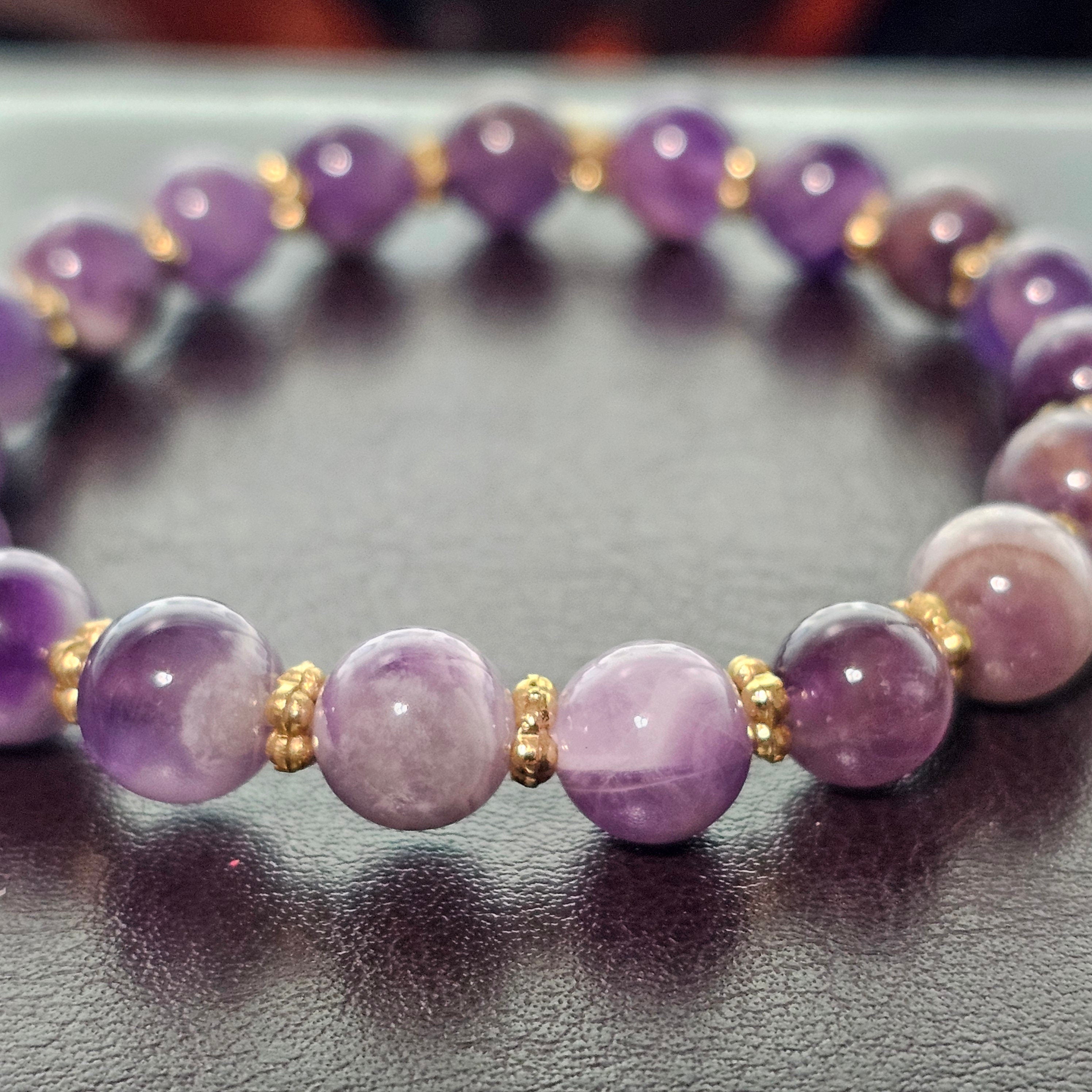 Amethyst Beaded Bracelet with Brass Spacers: Soothing Crystal Jewelry