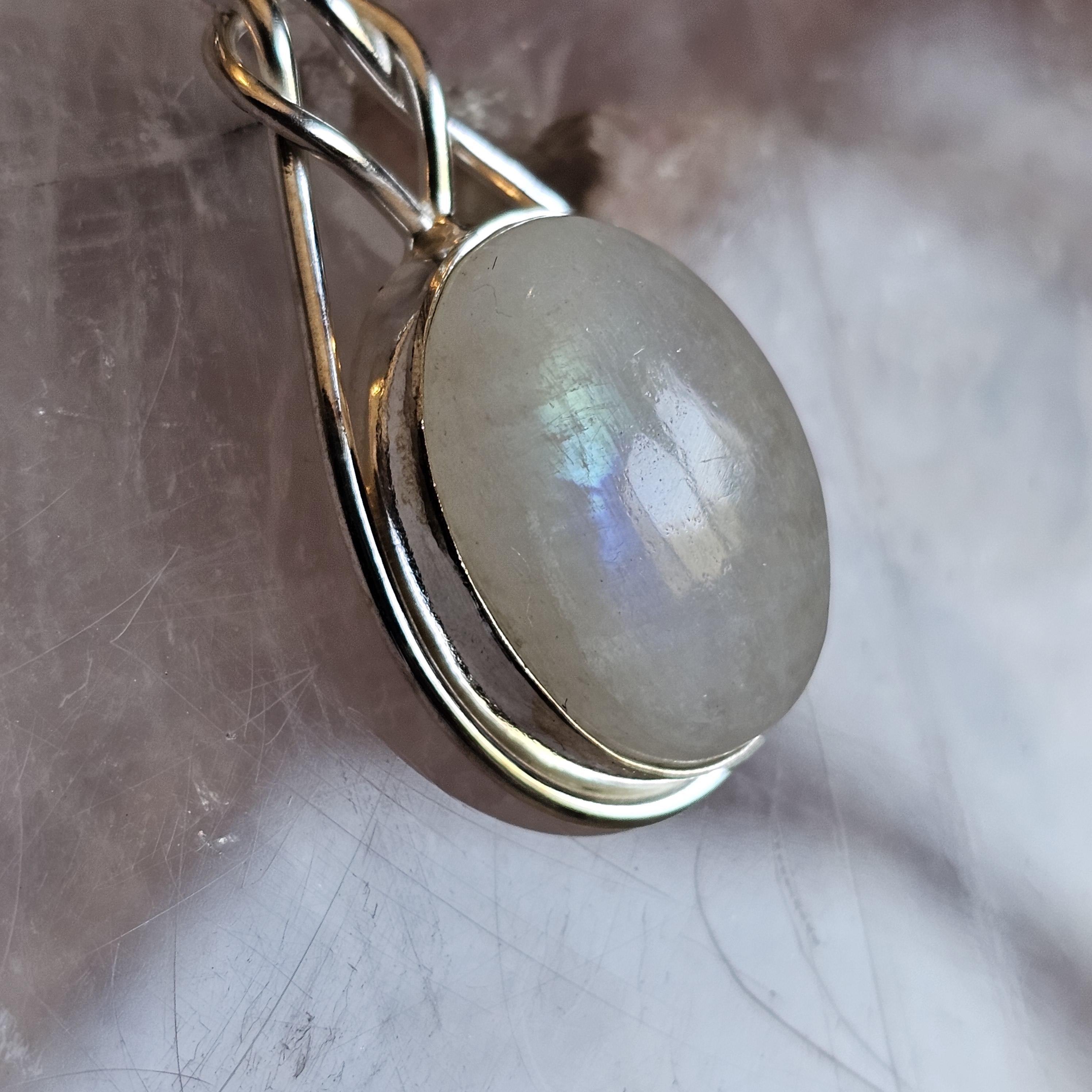 Rainbow Moonstone Pendant: Oval Gem, 925 Sterling Silver