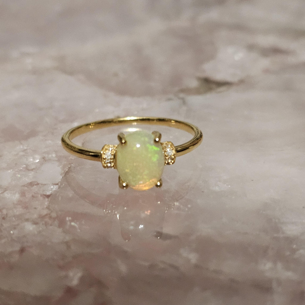 Enchanted Ethiopian Opal Ring: 14k Gold Plated 925 Silver, Intuition & Luck Stone, Three-Stone Design Size 10