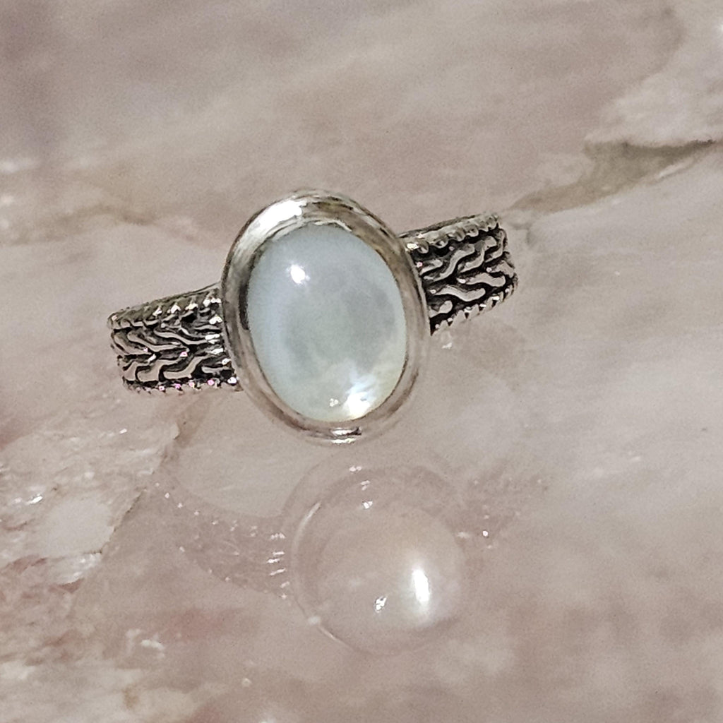 Moonstone Oval on Braided Design 925 Sterling Silver Ring Size 8