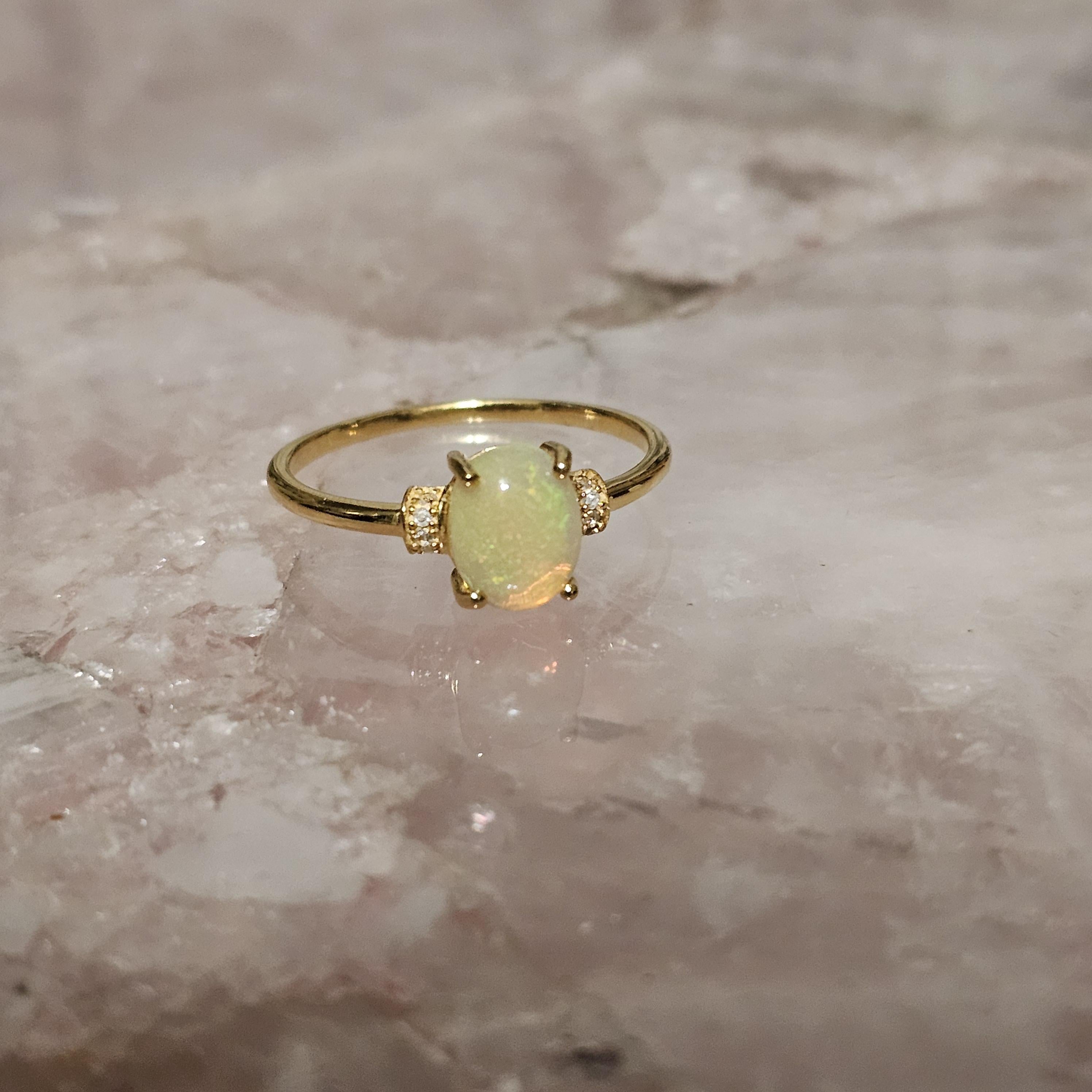 Enchanted Ethiopian Opal Ring: 14k Gold Plated 925 Silver, Intuition & Luck Stone, Three-Stone Design Size 10