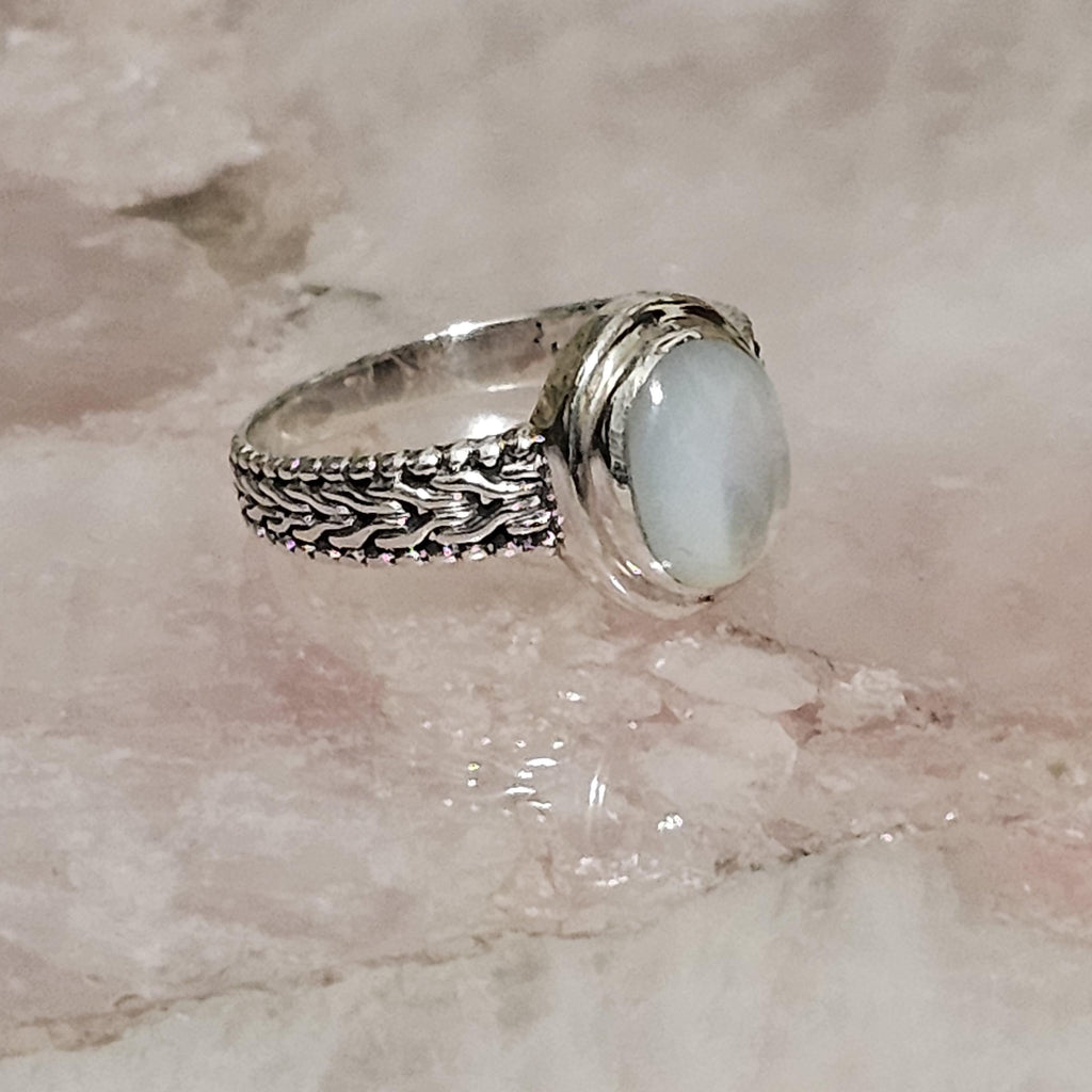 Moonstone Oval on Braided Design 925 Sterling Silver Ring Size 8