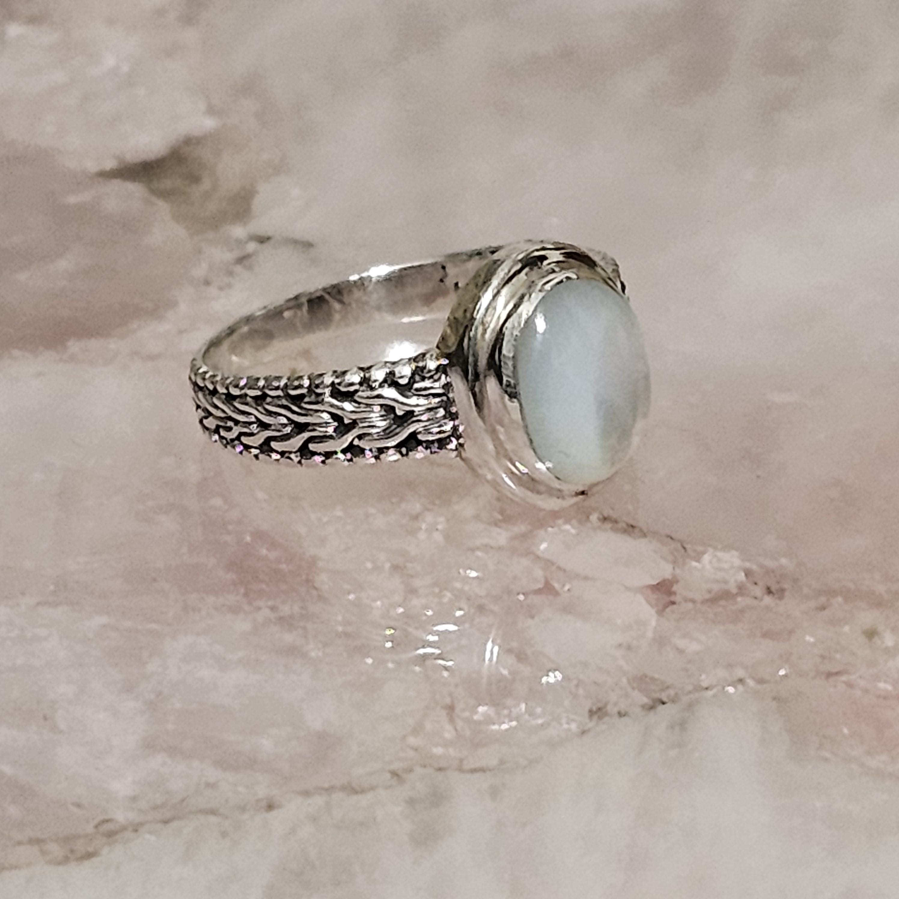 Moonstone Oval on Braided Design 925 Sterling Silver Ring Size 8