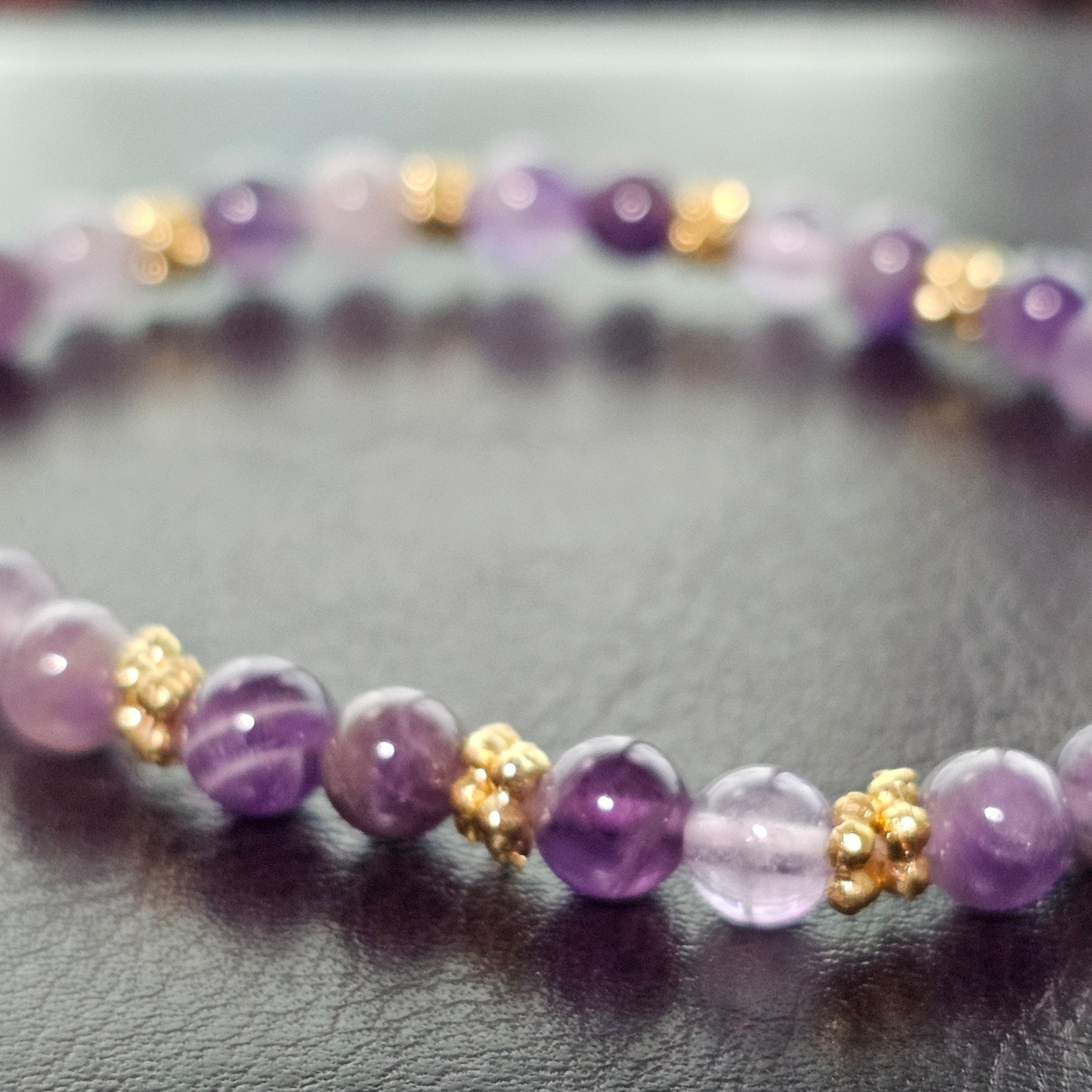 Amethyst Beaded Bracelet with Brass Spacers: Soothing Crystal Jewelry