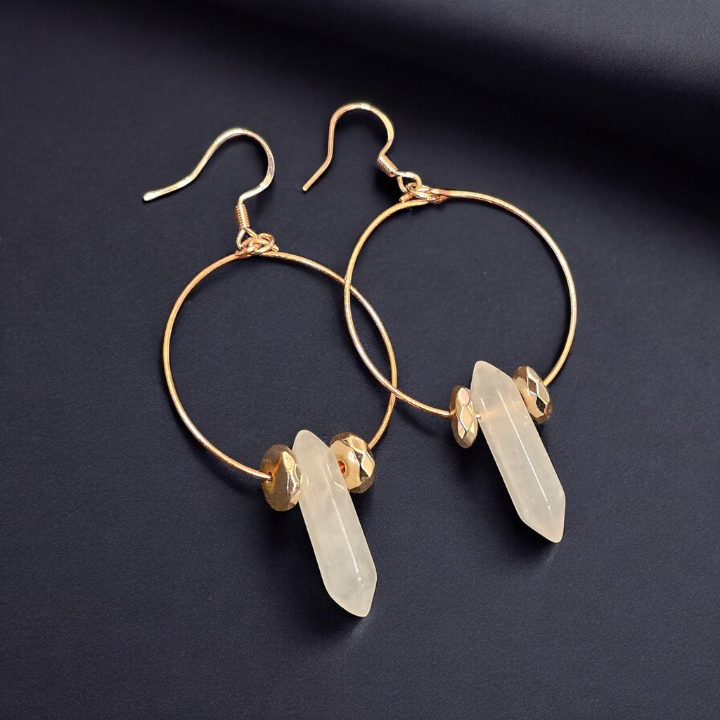 Rose Quartz and Amethyst on Rose GoldTone Hoop Hook Dangle Earrings