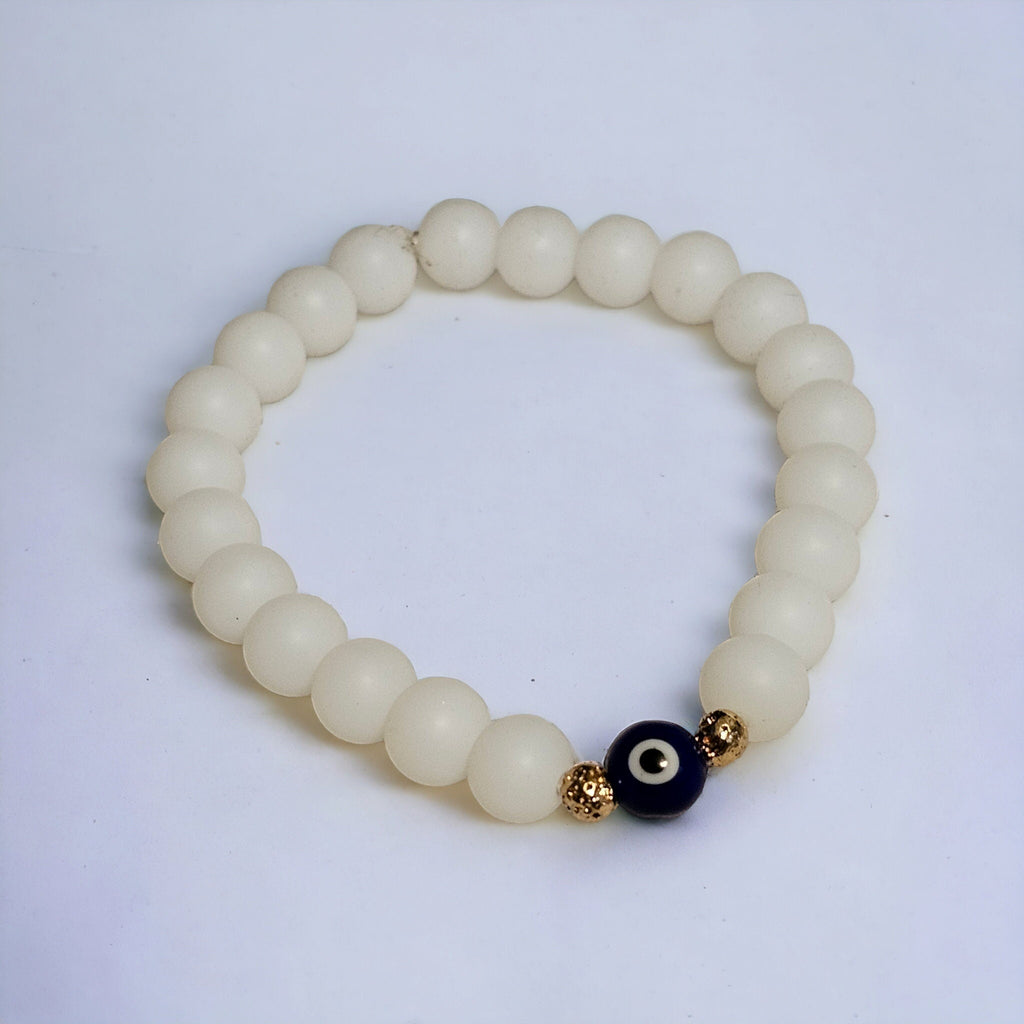 Evil Eye Protection Bracelet: Glass Beads & Gold Hematite Accent Beads in Gold Tone