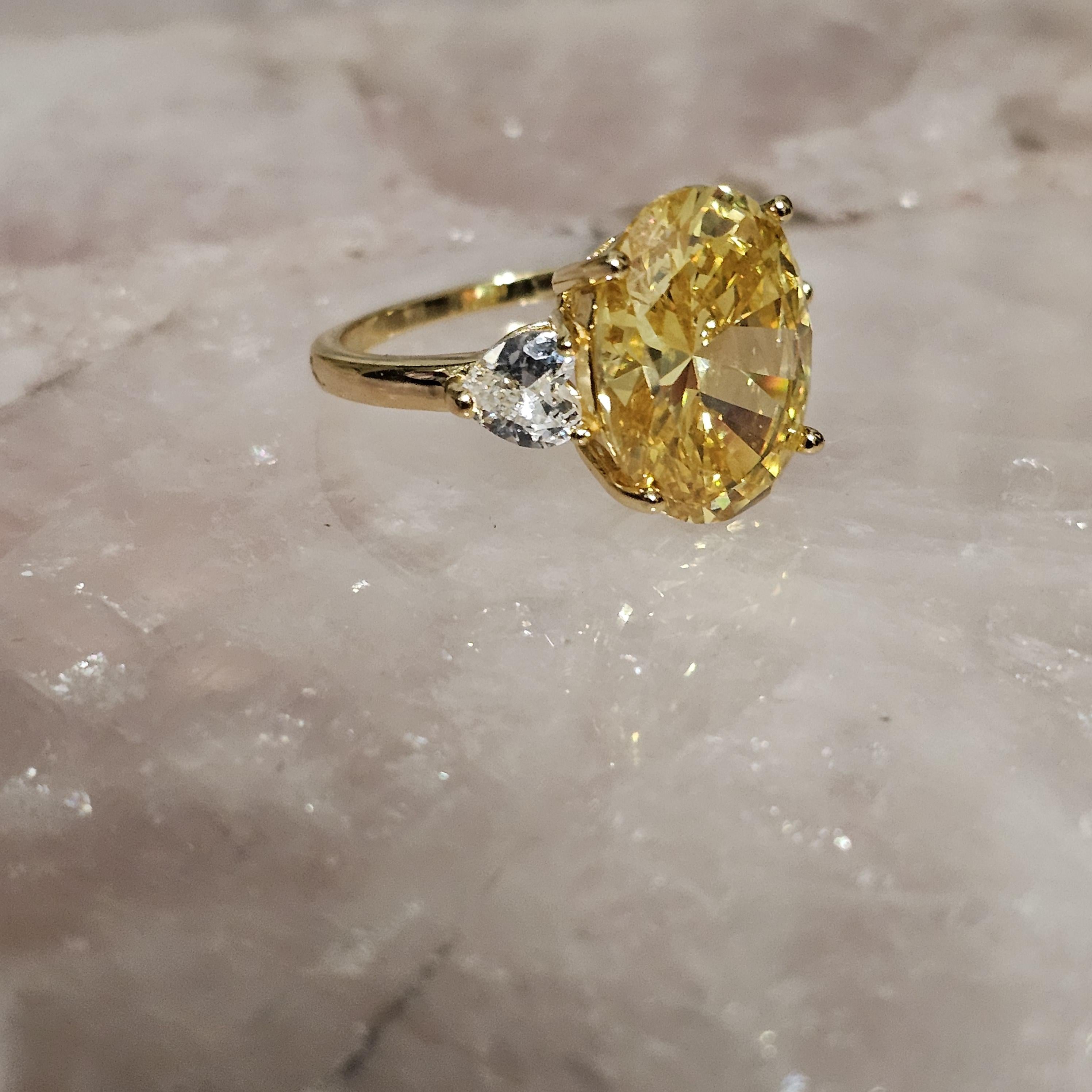 Lab Citrine Oval Three Stone on 14k Gold Plated 925 Sterling Silver Size 8