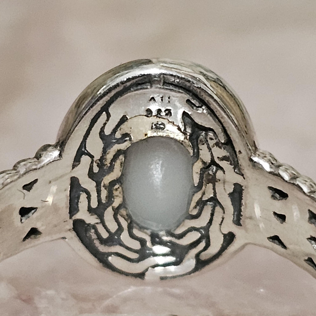 Moonstone Oval on Braided Design 925 Sterling Silver Ring Size 8