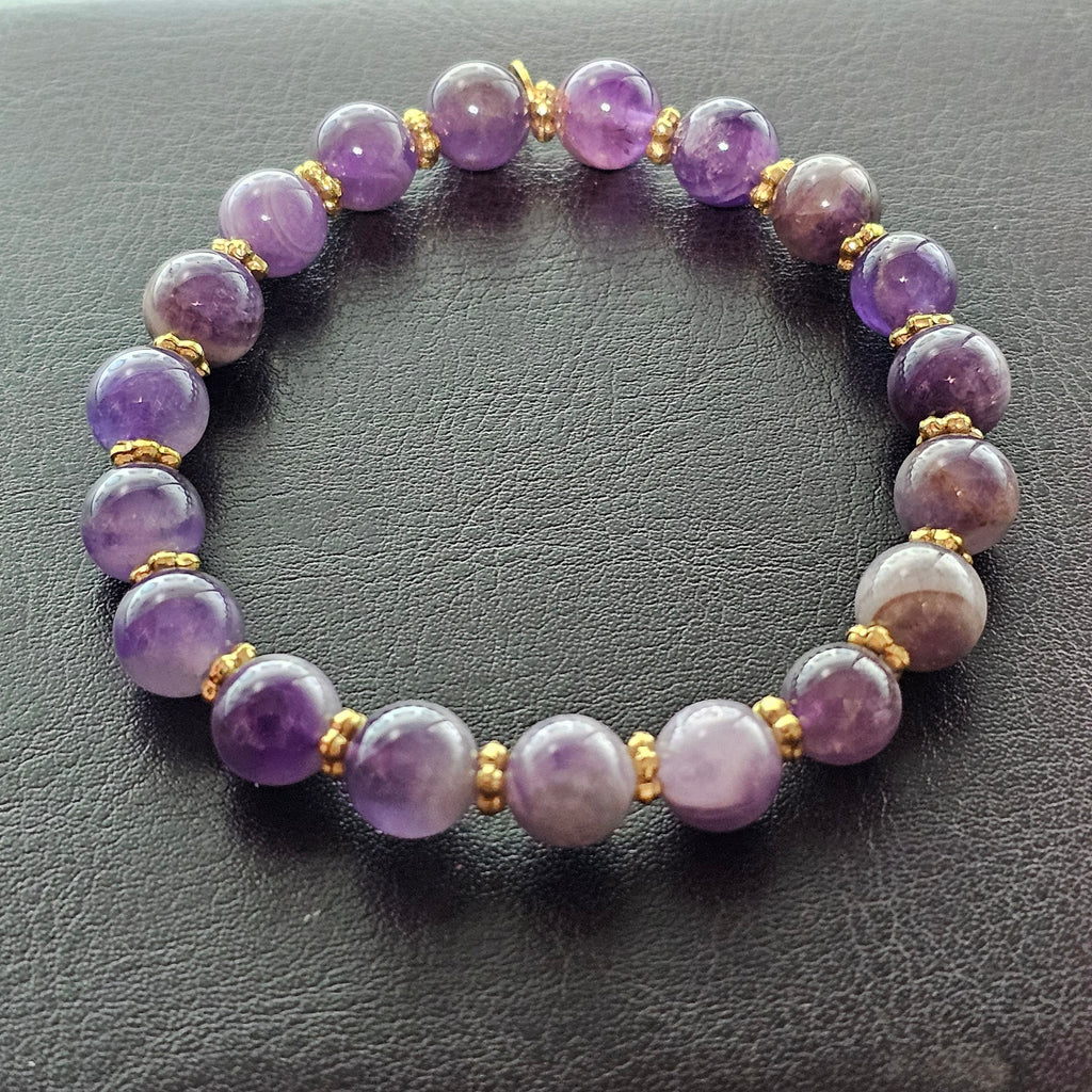 Amethyst Beaded Bracelet with Brass Spacers: Soothing Crystal Jewelry