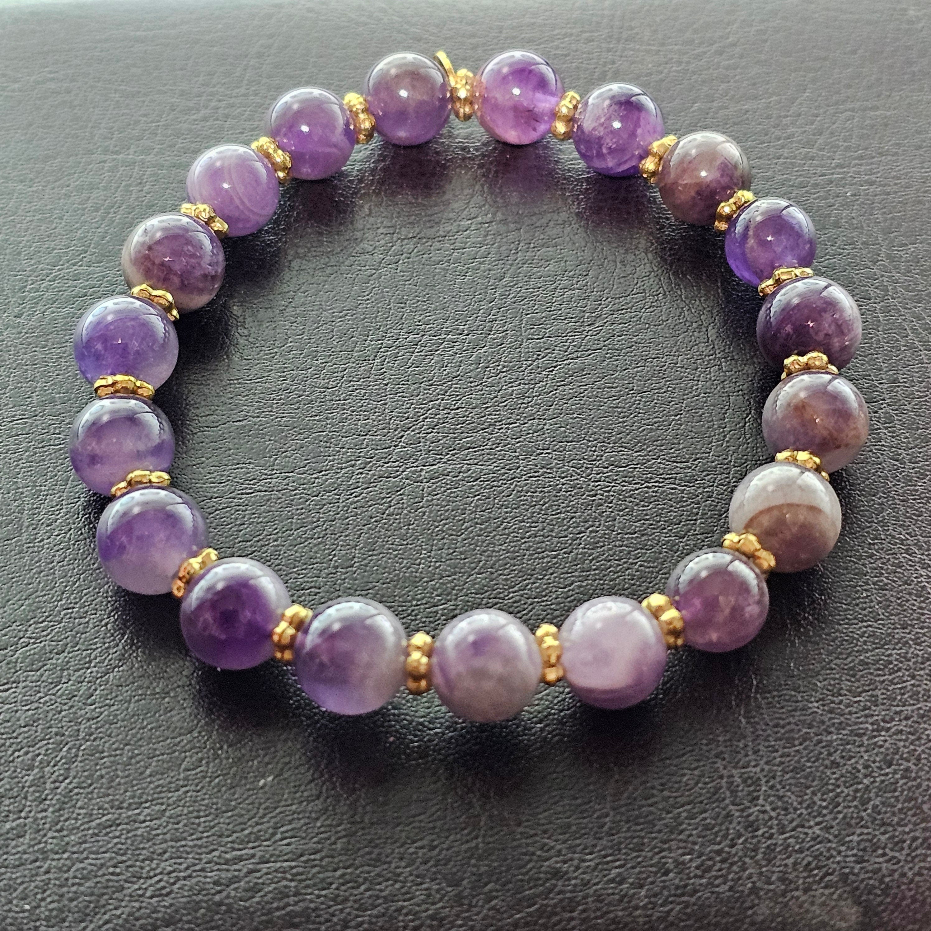 Amethyst Beaded Bracelet with Brass Spacers: Soothing Crystal Jewelry